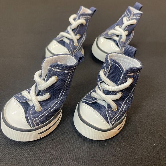 ~ NEW Dog Sneakers High Tops 3# Puppy Pet Cat Tennis Shoes Navy Blue Lace Up - Picture 4 of 14